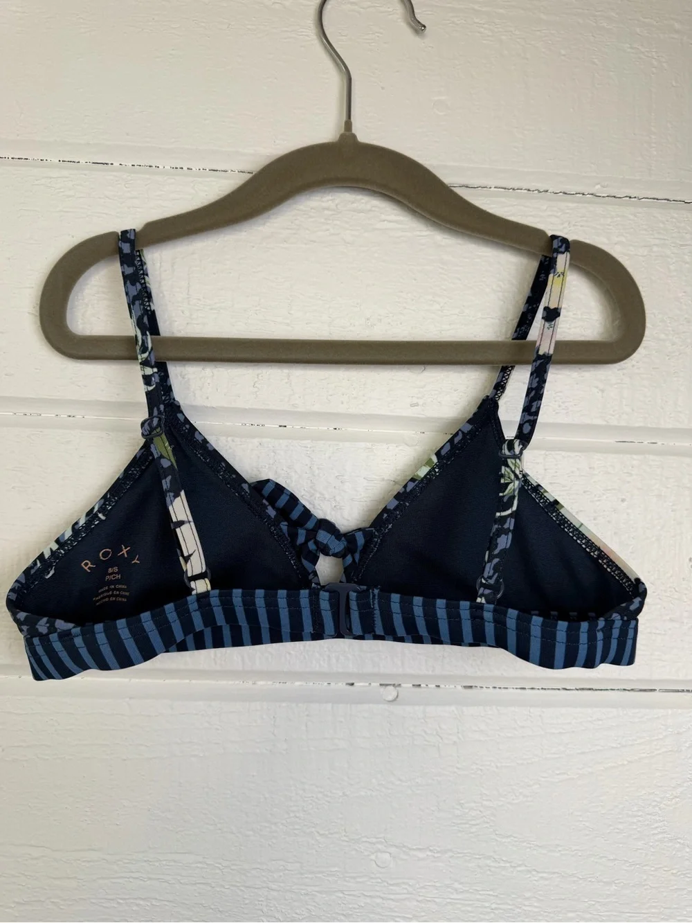 Roxy Girls Navy Blue Floral & Stripe Bikini Top